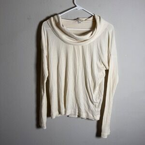Gap Womens Cream Thermal Waffle Knit Cowl Neck Long Sleeve Top Size M‎ Relaxed
